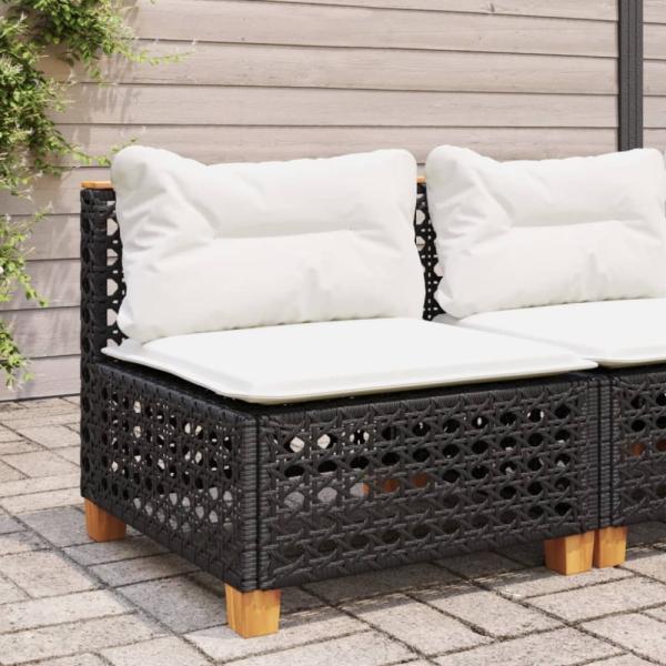 vidaXL Gartensofa ohne Armlehnen mit Kissen Schwarz Poly Rattan 365926