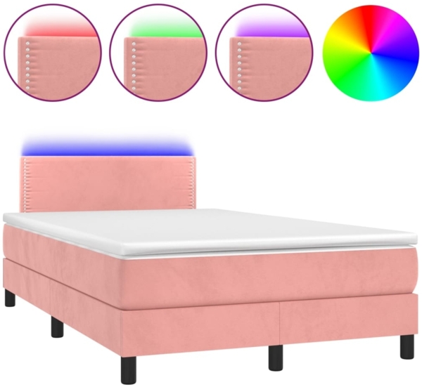 vidaXL Boxspringbett mit Matratze & LED Rosa 120x200 cm Samt 3134338