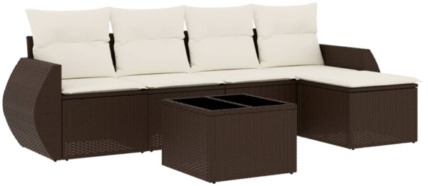 vidaXL 6-tlg. Garten-Sofagarnitur mit Kissen Braun Poly Rattan 3221302
