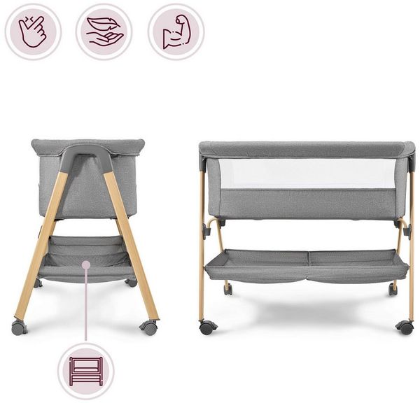 Moby-System Baby-Reisebett Babybett mit Matratze & Rollen – klappbar, grau Moby-System Bild 3