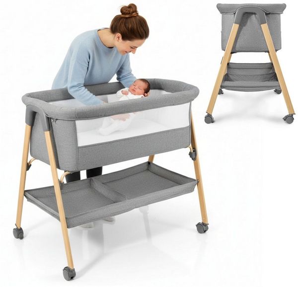 Moby-System Baby-Reisebett Babybett mit Matratze & Rollen – klappbar, grau Moby-System Bild 5