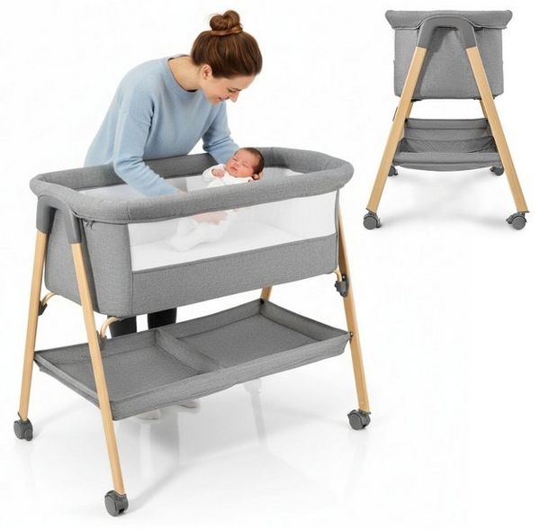 Moby-System Baby-Reisebett Babybett mit Matratze & Rollen – klappbar, grau Moby-System Bild 4