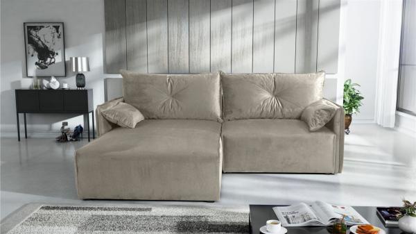 Ecksofa mit Schlaffunktion HUNTER XS in Stoff Royal Graubeige Ottomane Links