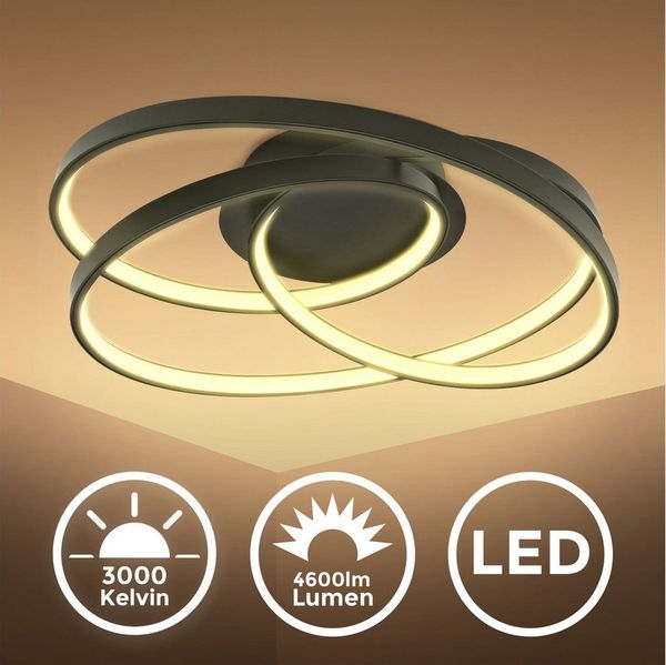 B.K.Licht Deckenleuchte LED Wohnzimmer-Deckenlampe modern 39cm rund 35W 4600lm - BKL1541, LED fest integriert, Warmweiß, 3000K Wohnzimmerleuchte Decke 35W 4600lm Badezimmer Schlafzimmer 230V