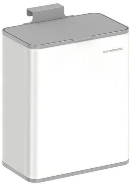 SONGMICS Mülleimer hängend, 8 L Stahl-Abfalleimer mit Deckel für Biomüll, an der Schranktür oder Wand, mit Haken, weiß