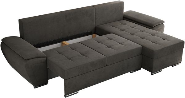 Universelles Ecksofa mit Schlaffunktion, Bettkasten und losen Kissen, gesteppte Sitzfläche - UMBRIA - Dunkelgrau Velvet Bild 6