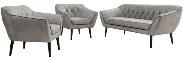 Wohnzimmerset PIRS 1-1-3, Skandinavisches 3-Sitzer Sofa mit Sesseln, Sofa mit Wellenfederung, schwarze Füße, Skandinavisches Möbelset - Hellgrau Velvet Bild 6