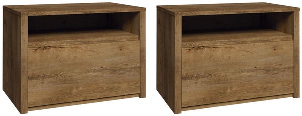 Feldmann-Wohnen Nachtkonsole Montana (je 1 offenes Ablagefach, je 1 Vollauszugschublade, 2 St, moderne Holzoptik, Griffmulden), 50x43x45cm Eiche Lefkas