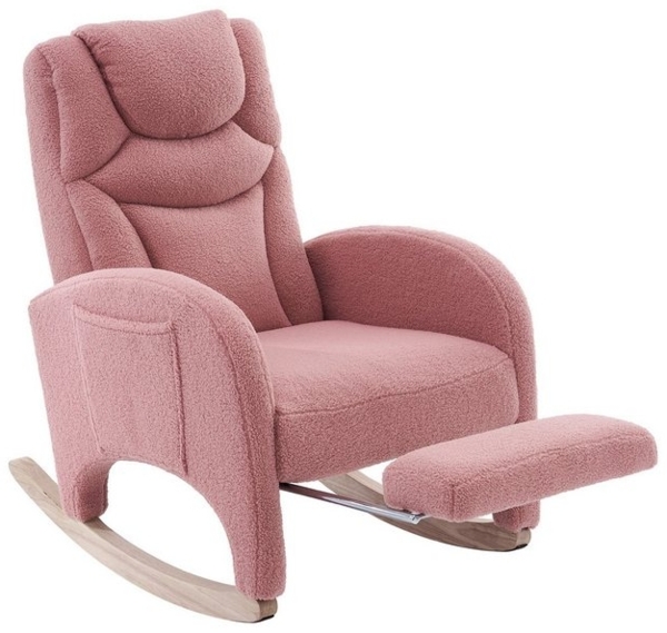 HAUSS SPOLE Stuhl Relaxsessel Posterstuhl mit Fußstütze, dicke Polsterung, Rosa (Schaukelstuhl mit Armlehne & Kopfstütze, Kunstfell-Stoff, 110 kg Tragkraft, Ideal für Wohnzimmer und Schlafzimmer – Relaxsessel mit klappbarem Fußhocker für maximale Entsp... Bild 4