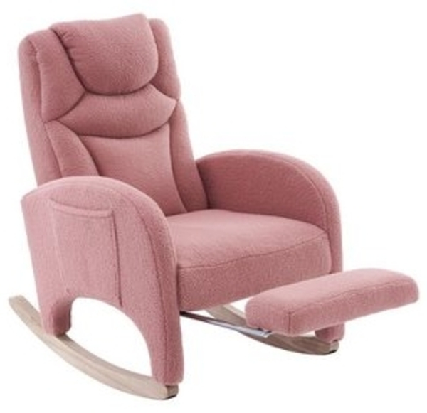 HAUSS SPOLE Stuhl Relaxsessel Posterstuhl mit Fußstütze, dicke Polsterung, Rosa (Schaukelstuhl mit Armlehne & Kopfstütze, Kunstfell-Stoff, 110 kg Tragkraft, Ideal für Wohnzimmer und Schlafzimmer – Relaxsessel mit klappbarem Fußhocker für maximale Entsp... Bild 6