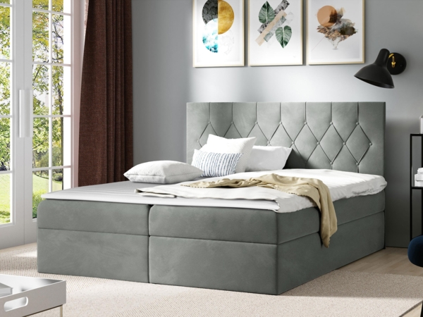 Boxspringbett Simori, Grau, 200x200 cm Bild 2