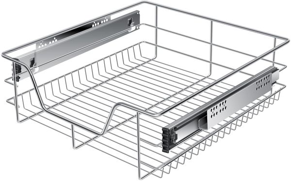 KESSER® Teleskopschublade 30-60cm Schrankbreite verchromt aus Edelstahl Schubladeneinsatz für Küchenschrank Korbauszug Schrankauszug 1x 50cm - Silber