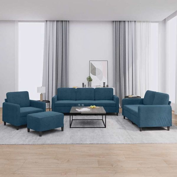 vidaXL 4-tlg. Sofagarnitur Blau Samt 3201953