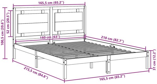 vidaXL Massivholzbett Extra Lang ohne Matratze Weiß 160x210 cm 3309190 Bild 9