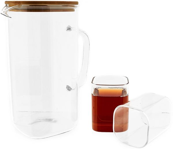 Karaffen-Set mit Deckel aus Glas 1,95L mit 6 Gläser 330 ml transparent