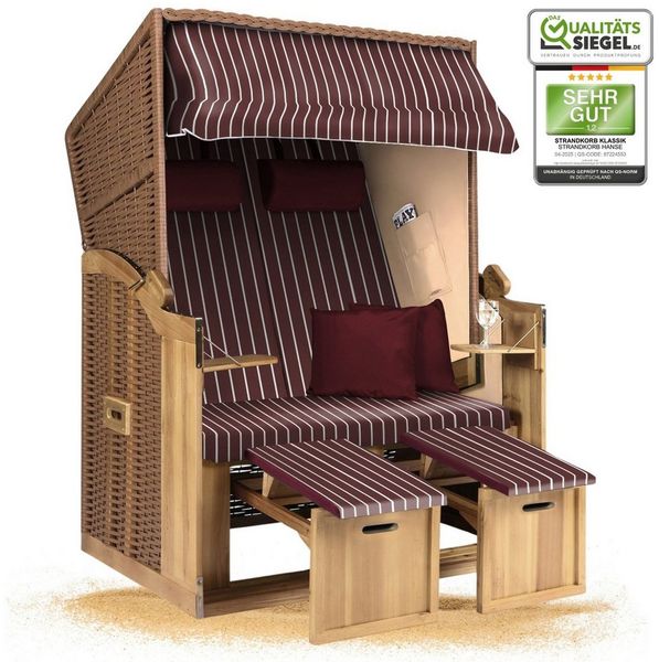 Strandkorb Hanse Strandkorb Strandkorb 2-Sitzer Ostsee Volllieger Beige Rot, BxTxH: 120 x 80 x 160 cm, Ostsee Volllieger, Ostsee 2-Sitzer Modell 2025, Stabiles Wacholder mit handgefertigtem Polyrattangeflecht