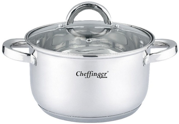 Kochtopf Topf Ø24cm Edelstahl mit Glasdeckel 6,5L Induktion Cheffinger CF-SS24