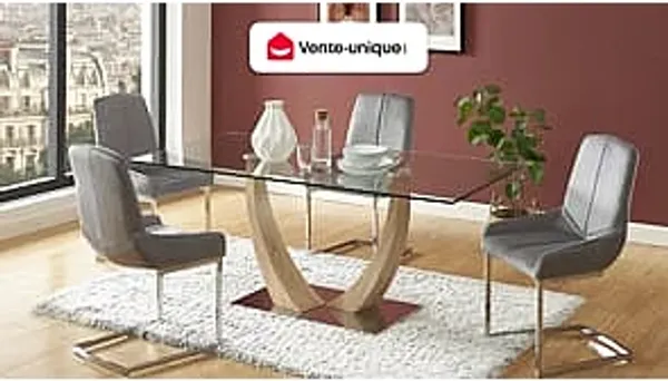 Vente-unique - MELODIE Esstisch Glas TransparentBeige - B 90 cm x H 75 cm x L 180 cm