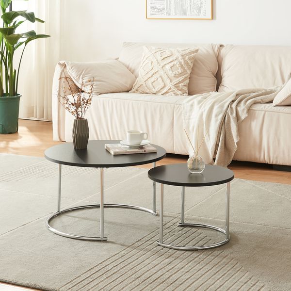 Couchtisch Christchurch 2er Set Schwarz/Chromfarben [en. casa]