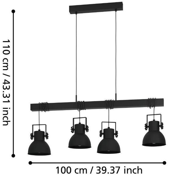 Eglo 43726 Hängeleuchte SHIREBROOK Stahl, Holz schwarz E27 4X40W L:100cm B:25cm H:110cm dimmbar