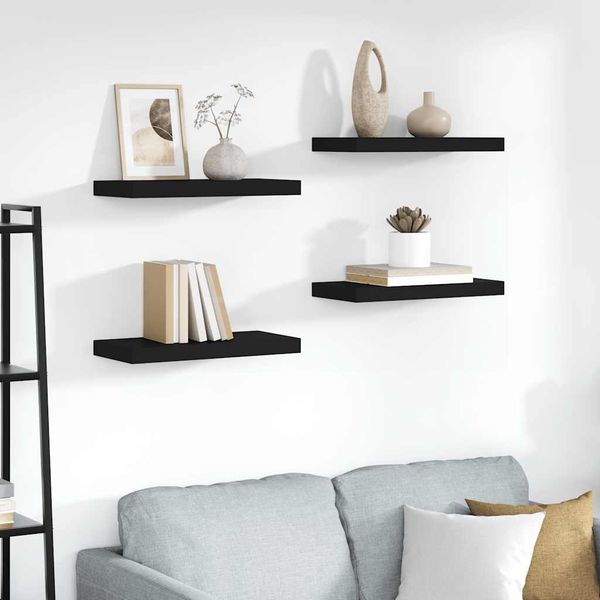 Bücherregal Wand 4 pcs, Schweberegale, Wandregal Schwarz 50 x 23 x 3,8 cm MDF