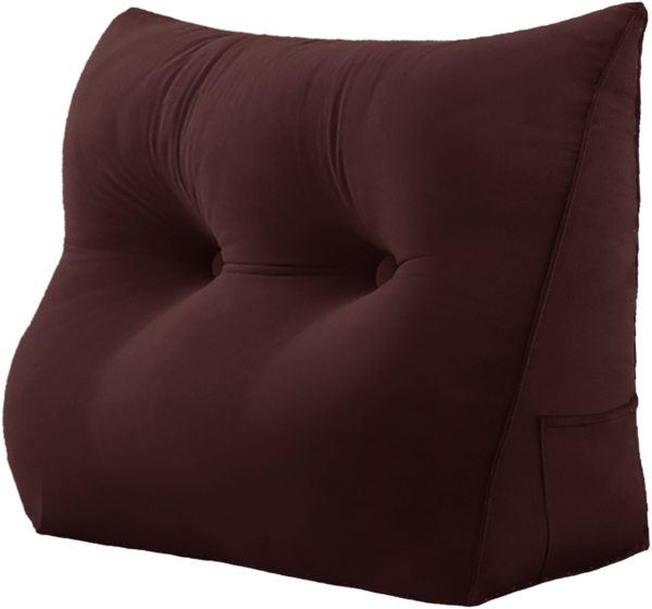 VERCART Großes Keilkissen, Langes Lesekissen, Bettruhe Rückenkissen, Dreieckiges Liegekissen, Dekoratives Kopfteilkissen für Tagesbett oder Tiefes Sofa, Samt Haselnuss Schokolade, 80cm