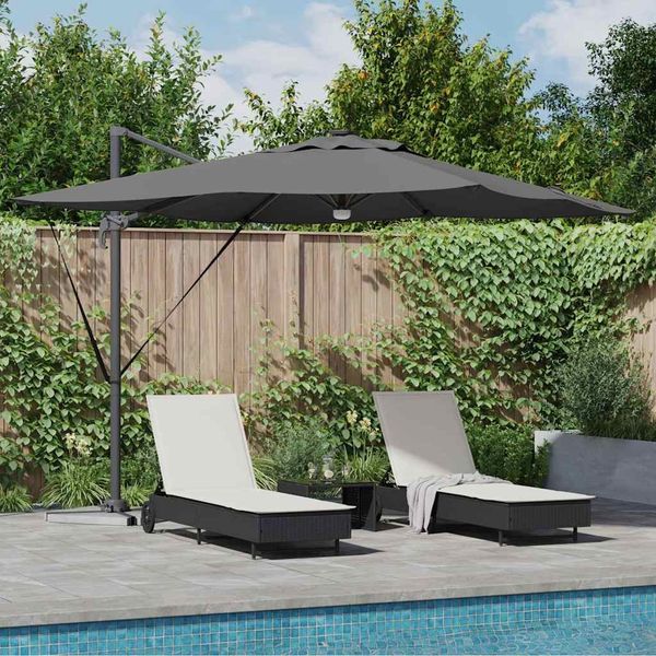Roma Parasol, Sonnenschirm, Gartenschirm mit LED-Lichtleisten Anthrazit 286 x 284 x 270 cm