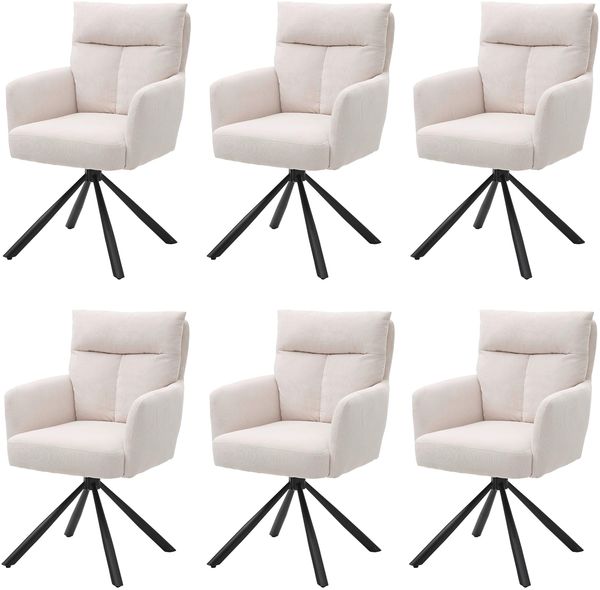 Sofia Esszimmerstühle 6er Set mit schwarzem Metallgestell und Cord Bezug, Beige - Bequeme Stühle für Esszimmer & Wohnzimmer - 60 x 93 x 67 cm (B/H/T)