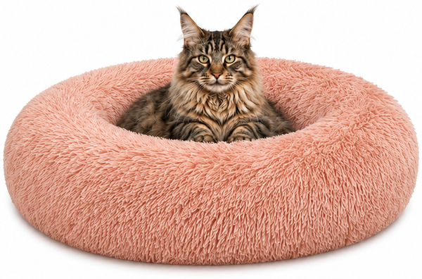 lionto Donut Katzenkissen, rundes Bett mit Plüschbezug & Anti-Rutsch-Boden, erhöhter Rand für Geborgenheit, 60 cm Durchmesser, rosa