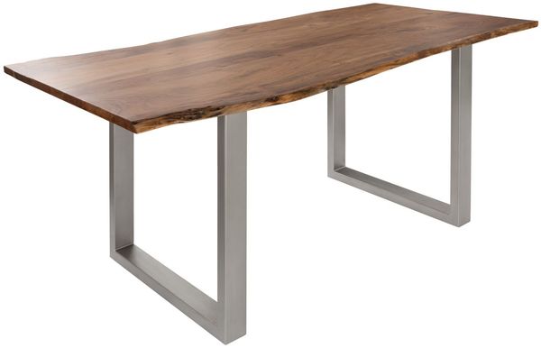 Baumtisch Akazie 120x90x76 natur Beine silber matt FREEFORM 3
