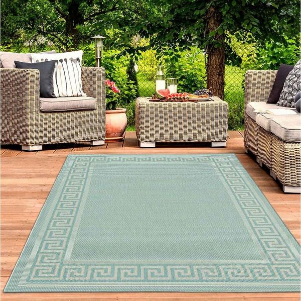 Vimoda Outdoorteppich Flachgewebe Teppich Terrassen & Balkonteppich in 4 Sommerfarben, Rechteckig, Läufer Blakon Esszimmer passt als Küchenteppich