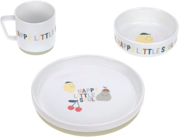 LÄSSIG Kindergeschirr-Set Happy Fruits (3-tlg), Porzellan, rutschfest