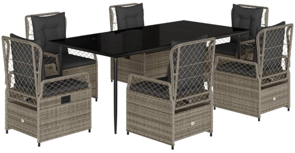 vidaXL 7-tlg. Garten-Essgruppe mit Kissen Grau Poly Rattan 3262990