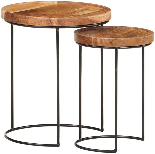 vidaXL 2-tlg. Couchtisch-Set Massivholz Akazie und Stahl 321706