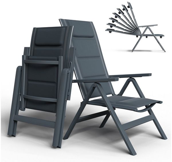 HOMALL Gartenstuhl Aluminium Klappstuhl mit Armlehnen, 7-stufig verstellbarer Rückenlehne (Set, 2 St), Klappbare Gartenstühle reißfest und atmungsaktiv bis 150kg belastbar