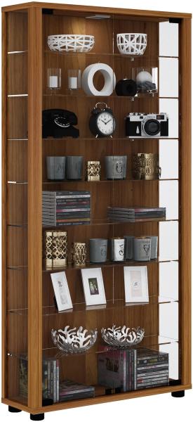 Vitrinenschrank Glas Vitrine LED Standvitrine Wohnzimmer Schrank Nussbaum Dekor