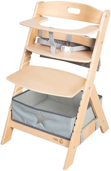 roba Babyhochstuhl Liv Up inkl. Hochstuhl Organizer - Kinderhochstuhl aus FSC zertifizierte, Holz - ab 6 Monaten - bis 70 kg belastbar - Natur