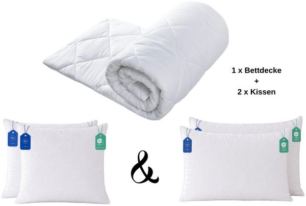 Pointhome Bettdecke + Kopfkissen Ganzjahresdecke, Waschmaschinengeeignet, Bettenset, Bettdecken-Set, Füllung: Hohlfaser, 1 Bettdecke + 2 Kissen