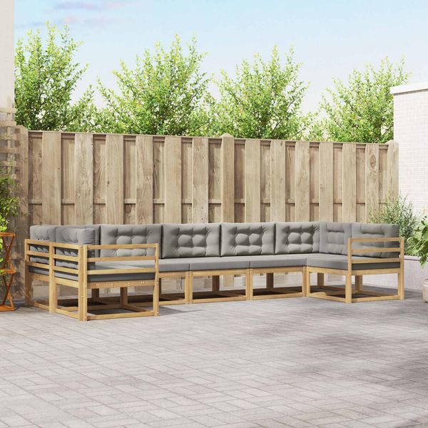 vidaXL Outdoor-Sofagarnitur mit Kissen 7 pcs Weiß und Hellgrau 3386955