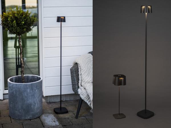 SET Akku Stehlampe 120cm & Tischleuchte 36cm für Outdoor kabellos Schwarz