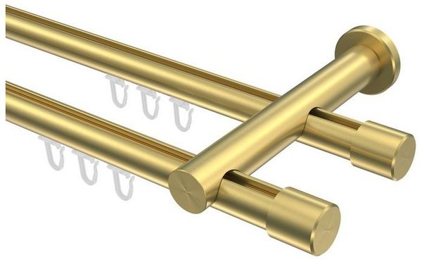 INTERDECO Gardinenstange Platon Santo, Ø 20 mm, 2-läufig, Wandmontage, Messing-Optik