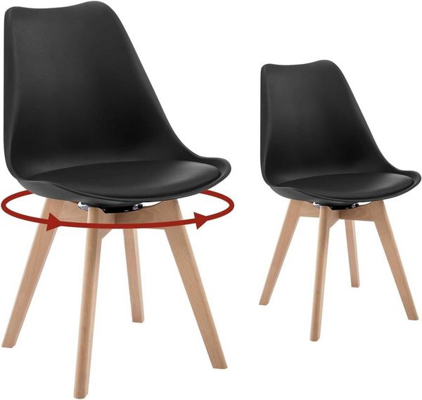 Woltu Esszimmerstuhl (2 St), drehbar 2er Set, Drehstuhl Polsterstuhl, aus Massivholz Kunstleder