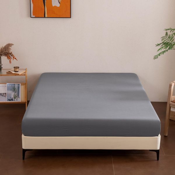Sonvie Spannbettlaken 180x200 cm Spannbetttuch Stretch, Matratzenhöhe bis 30cm Öko-Tex Zertifiziert Bettlaken Weich und atmungsaktiv Maschinenwaschbar Grau