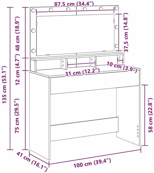 vidaXL Schminktisch Artisan-Eiche 100 x 41 x 135 cm Holzwerkstoff 865108 Bild 11