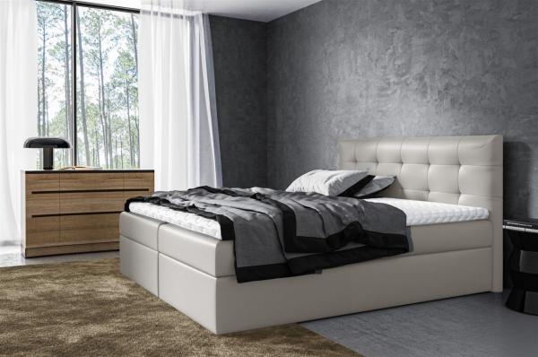 Boxspringbett Schlafzimmerbett VIDE XL, Off-White, 140 x 220 cm, Kunstleder