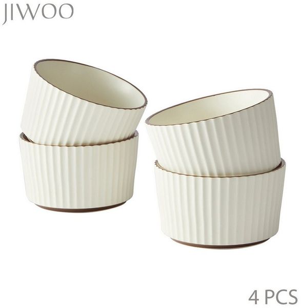 JIWOO Schale 4er Ø11cm,Müslischale Eisschale Dessertschale Obstschale Snackschale, Keramik, (Schaleset, 4-tlg), Hochwertiges Schalen Beige Mikrowellenofen Spülmaschine Ø 11cm