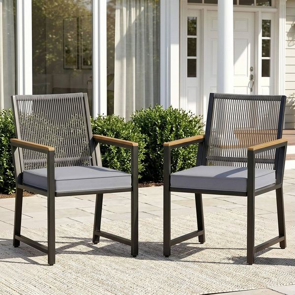 TLGREEN Gartenstuhl Rattan,Wetterfest, Balkonstuhl mit WPC Armlehne, (Outdoor Stuhl mit abnehmbar Kissen, Essstühle aus Metall, 2 St), bis 160 kg belastbar, für Terrasse, Garten, Balkon,Pool