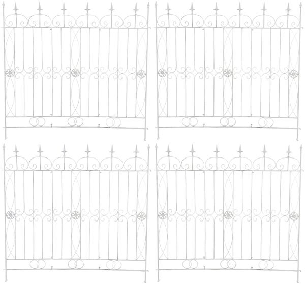 Gartenzaun LINUS 4er Set Antik - 124x1x116cm, Metall, Antik-Weiß | Steckzaun Element Rankzaun Eisen