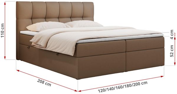 Boxspringbett mit Kopfteil und Topper, Doppelbett - RICO - 120x200cm - Braun Kunstleder - H3 Bild 5