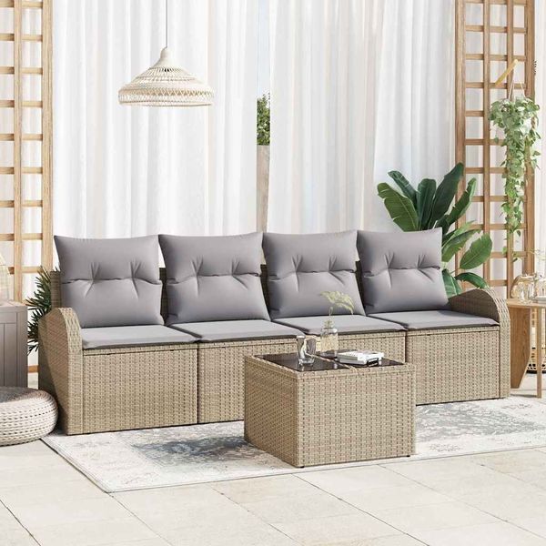 vidaXL Gartensofa-set mit Speicher 5 pcs Beige und Grau Poly-Rattan 3354579
